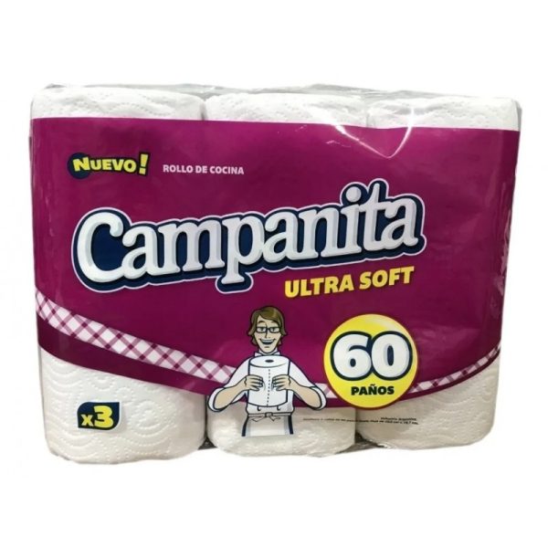 BULTO ROLLOS DE COCINA x 24 ROLLOS x 60 PAÑOS CAMPANITA