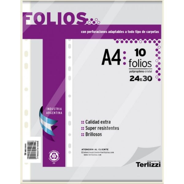 FOLIO A4 50 MICRONES PAQUETE X 10U