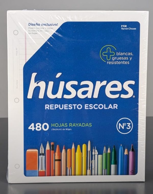 REPUESTO 480 HOJAS RAYADO "HUSARES"