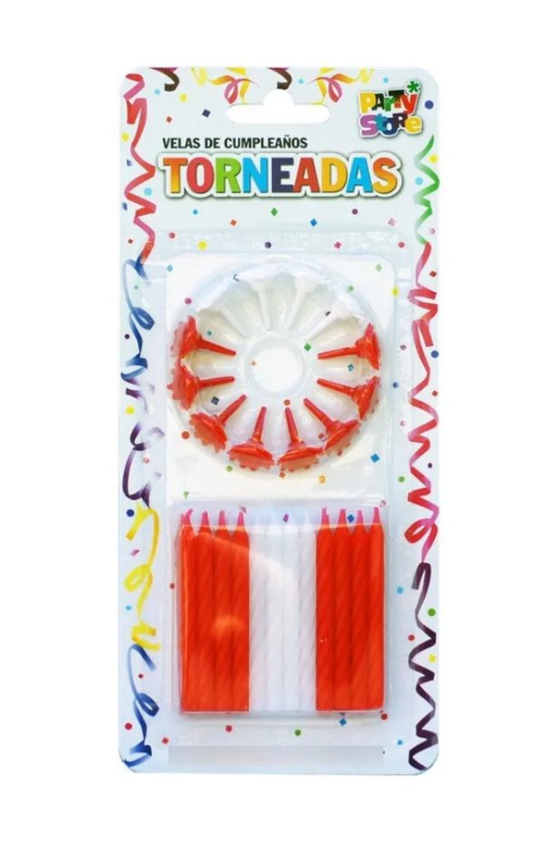 VELA TORNEADA ROJO Y BLANCA x 24U