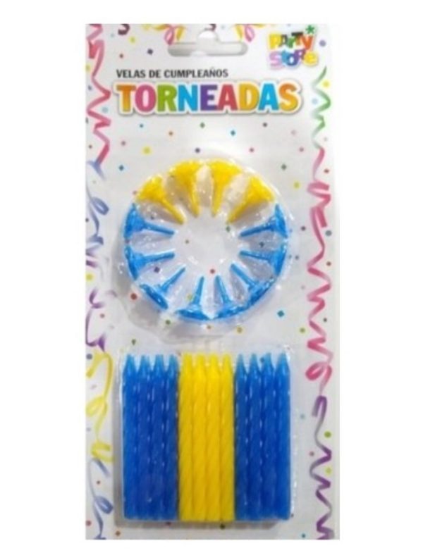VELA TORNEADA AZUL Y AMARILLO x 24U
